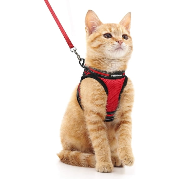 rabbitgoo Cat Harness and Leash Set for Walking Escape Proof, Adjustable Soft Kittens Vest with Reflective Strip for Small Cats, Comfortable Outdoor Vest, Red