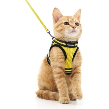 rabbitgoo Cat Harness and Leash Set for Walking Escape Proof, Adjustable Soft Kittens Vest with Reflective Strip for Small Cats, Comfortable Outdoor Vest, Yellow