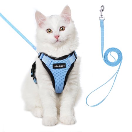 rabbitgoo Cat Harness and Leash for Walking, Escape Proof Soft Adjustable Vest Harnesses for Cats, Easy Control Breathable Reflective Strips Jacket, Baby Blue