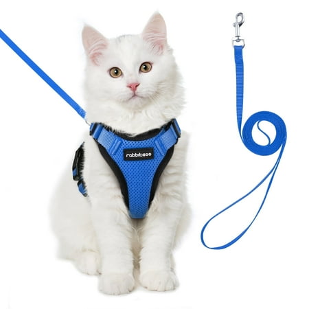 rabbitgoo Cat Harness and Leash for Walking, Escape Proof Soft Adjustable Vest Harnesses for Cats, Easy Control Breathable Reflective Strips Jacket, Dazzling Blue