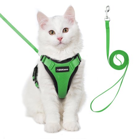 rabbitgoo Cat Harness and Leash for Walking, Escape Proof Soft Adjustable Vest Harnesses for Cats, Easy Control Breathable Reflective Strips Jacket, Grass Green