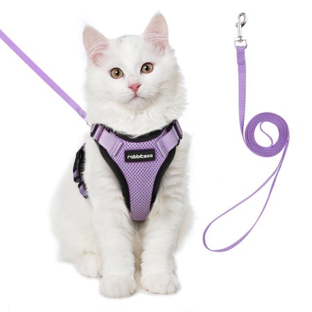 rabbitgoo Cat Harness and Leash for Walking, Escape Proof Soft Adjustable Vest Harnesses for Cats, Easy Control Breathable Reflective Strips Jacket, Light Purple