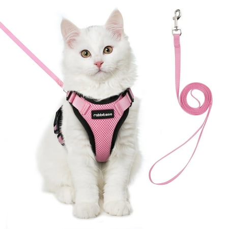 rabbitgoo Cat Harness and Leash for Walking, Escape Proof Soft Adjustable Vest Harnesses for Cats, Easy Control Breathable Reflective Strips Jacket, Pink