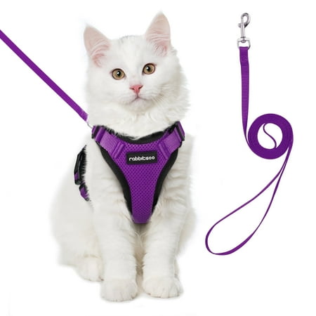 rabbitgoo Cat Harness and Leash for Walking, Escape Proof Soft Adjustable Vest Harnesses for Cats, Easy Control Breathable Reflective Strips Jacket, Purple