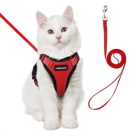 rabbitgoo Cat Harness and Leash for Walking, Escape Proof Soft Adjustable Vest Harnesses for Cats, Easy Control Breathable Reflective Strips Jacket, Red