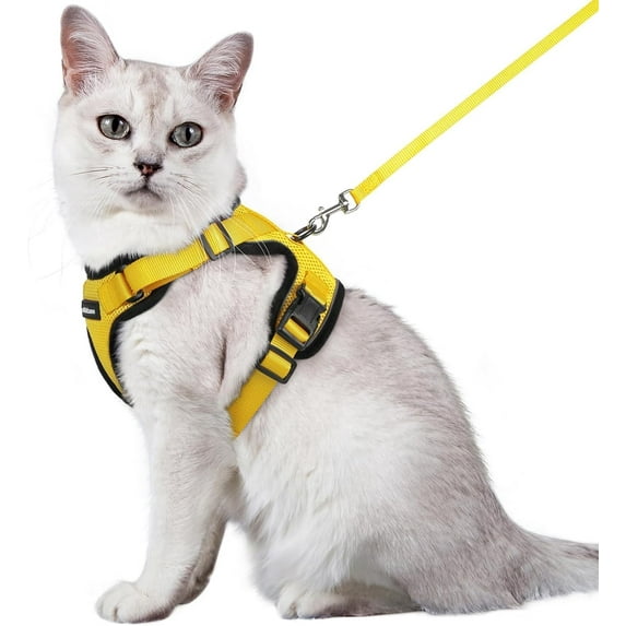 rabbitgoo Cat Harness and Leash for Walking, Escape Proof Soft Adjustable Vest Harnesses for Cats, Easy Control Breathable Reflective Strips Jacket, Yellow