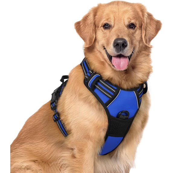 Pigo Dog Harness No Pull Pet Harness with 2 Leash Clips, Adjustable Soft Padded Dog Vest, No Choke Reflective Outdoor Pet Oxford Vest with Easy Control Handle for Large Dogs, Dazzling Blue