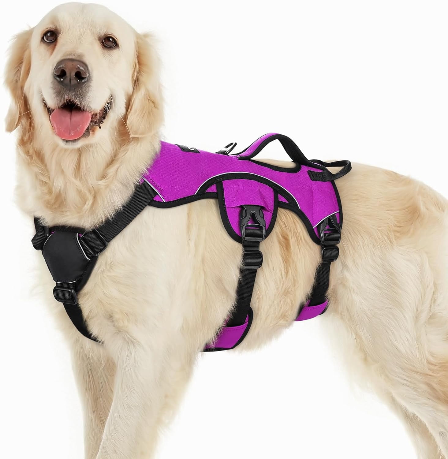 rabbitgoo Escape Proof Dog Harness, Soft Padded Full Body Pet Harness, Reflective Adjustable No Pull Vest with Lift Handle and Lesh Clip for Large Dogs Walking Hiking Training, Purple