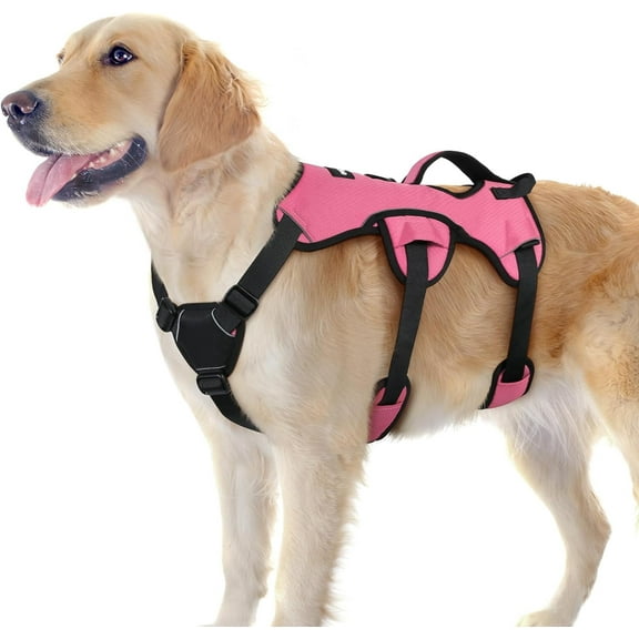 rabbitgoo Escape Proof Dog Harness, Soft Padded Full Body Pet Harness, Reflective Adjustable No Pull Vest with Lift Handle and Lesh Clip for Large Dogs Walking Hiking Training, Pink