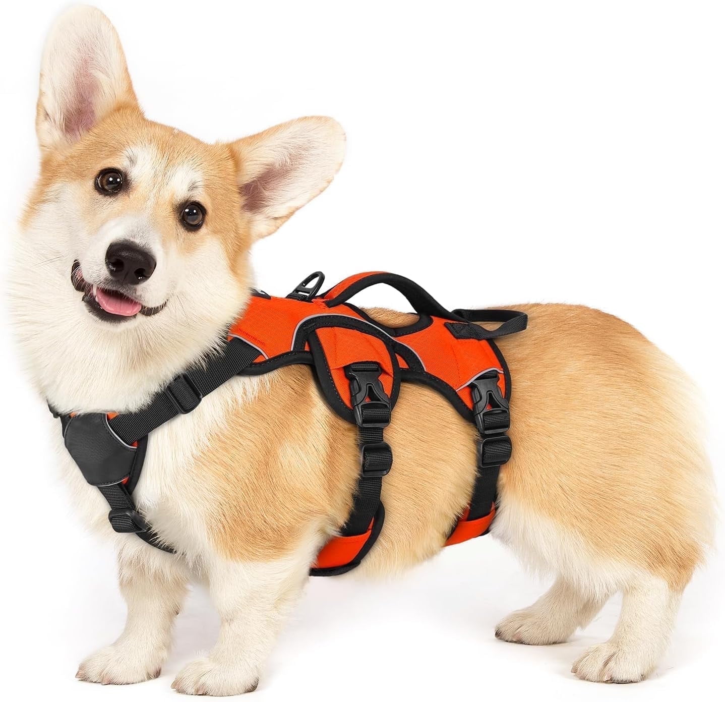 rabbitgoo Escape Proof Dog Harness, Soft Padded Full Body Pet Harness, Reflective Adjustable No Pull Vest with Lift Handle and Lesh Clip for Large Dogs Walking Hiking Training, Orange