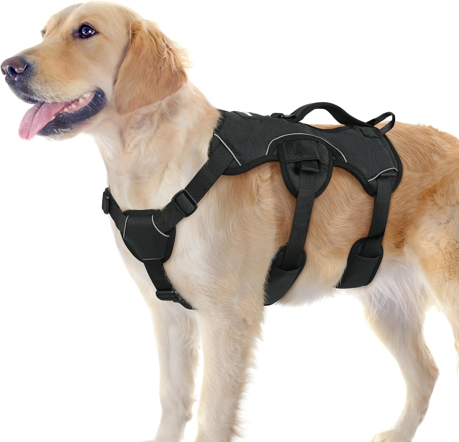 rabbitgoo Escape Proof Dog Harness, Soft Padded Full Body Pet Harness, Reflective Adjustable No Pull Vest with Lift Handle and Lesh Clip for Large Dogs Walking Hiking Training, Black