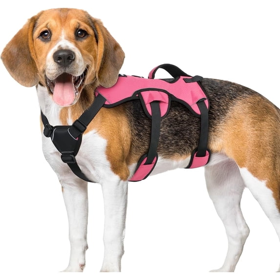 rabbitgoo Escape Proof Dog Harness, Soft Padded Full Body Pet Harness, Reflective Adjustable No Pull Vest with Lift Handle and Lesh Clip for Large Dogs Walking Hiking Training, Pink