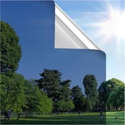 rabbitgoo One Way Window Film Daytime Privacy Mirror Window Tint for Home Office, Heat Control Sun Blocking Anti UV Reflective Tinting Film Glass Window & Door Covering, Blue Silver