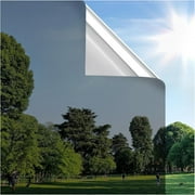 rabbitgoo One Way Window Film, Mirror Effect Tint Glass Covering for Home Office, Daytime Privacy Protecting Reflective Heat Control Anti UV Door Sticker for House, Black Silver