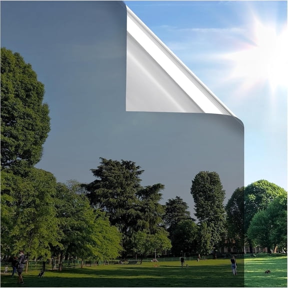 rabbitgoo One Way Window Film, Mirror Effect Tint Glass Covering for Home Office, Daytime Privacy Protecting Reflective Heat Control Anti UV Door Sticker for House, Black Silver