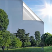 rabbitgoo One Way Window Privacy Film Window Tint for Home, Reflective Mirror Sun Blocking Heat Control UV Protection See Out Not in Office Door Window Covering, Silver