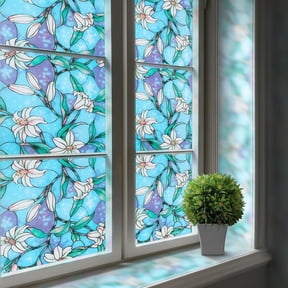 rabbitgoo Stained Glass Window Film, Anti UV Heat Blocking Window Film for Glass Window Door Covering, Static Cling Removable Decorative Window Privacy Film for Bathroom, 17.5'' x 118''