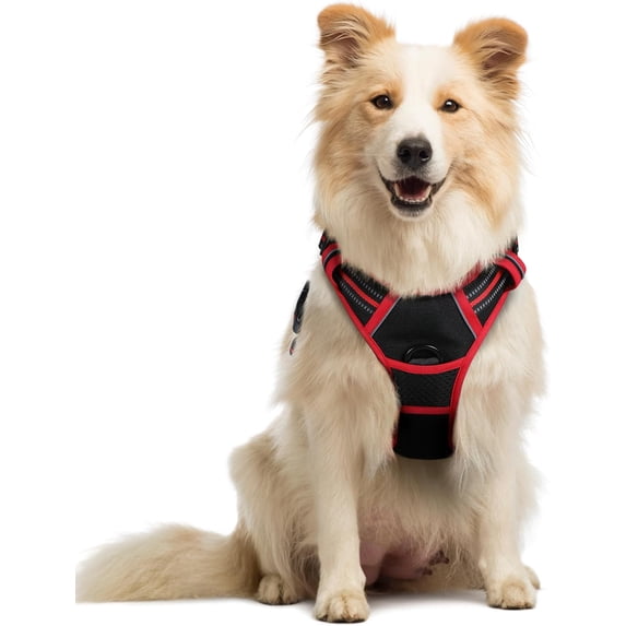 Pigo Dog Harness No Pull Pet Harness with 2 Leash Clips, Adjustable Soft Padded Dog Vest, No Choke Reflective Outdoor Pet Oxford Vest with Easy Control Handle for Medium Dogs, Black & Red