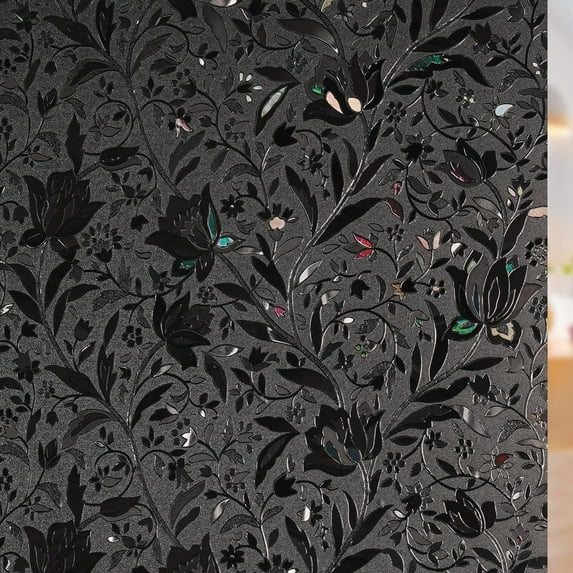 rabbitgoo Total Blackout Window Film, Sun Light Blocking Removable Privacy Window Cover, Stained Glass Window Thermal Film, Static Cling Window Sticker Vinyl Door Window Covering, 17.5 x 78.7 inches