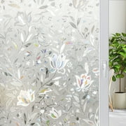 rabbitgoo Window Privacy Film, Decorative Frosted Glass Removable Sticker, Stained Decals, Static Cling Vinyl Covering, Blooming Flowers 17.5 x 78.7 inches
