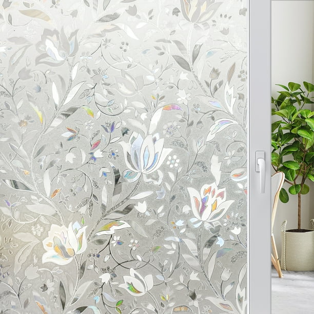 rabbitgoo Window Privacy Film, Decorative Frosted Glass Window Film