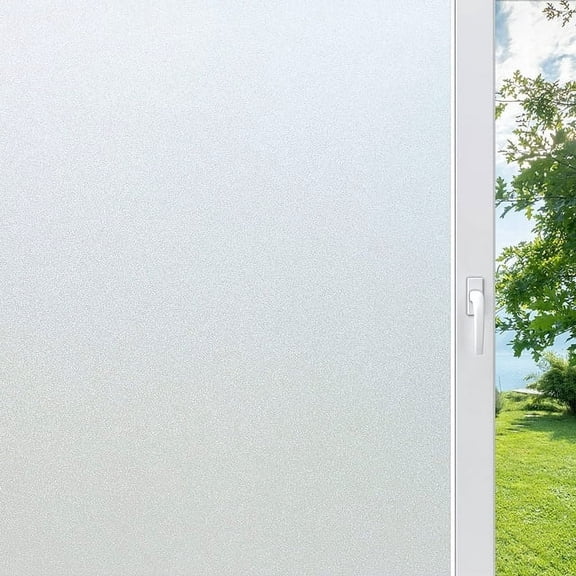 rabbitgoo Window Privacy Film Frosted Film No Glue Anti-UV Window Sticker White Frosted Window Cling Non-Adhesive for Privacy Office Home, 29.5 x 157.4 inches