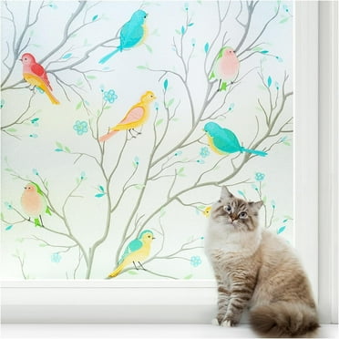 rabbitgoo Window Privacy Film, Frosted Glass Window Film Decorative, Stained Glass Window Cling, Removable Bathroom Privacy Film for Glass, UV Blocking Heat Control Front Door Covering, 17" x 77"