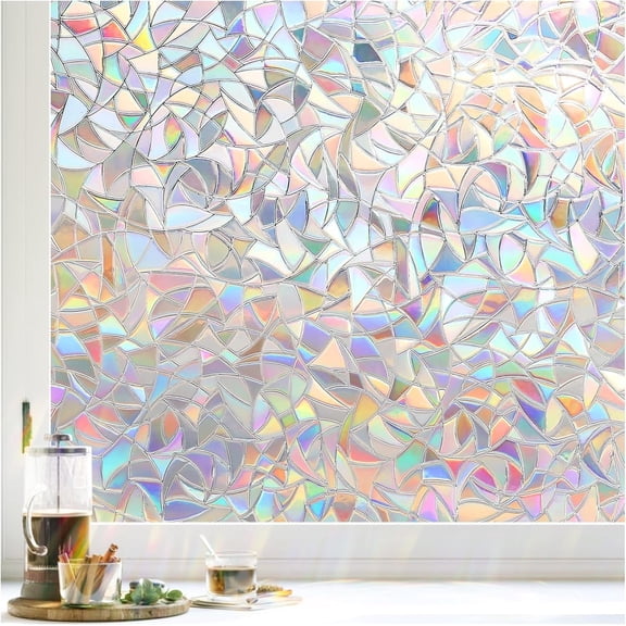 rabbitgoo Window Privacy Film, Rainbow Window Clings, 3D Decorative Window Vinyl, Stained Glass Window Decals, Static Cling Window Sticker Non-Adhesive, 23.6 x 70.8 inches
