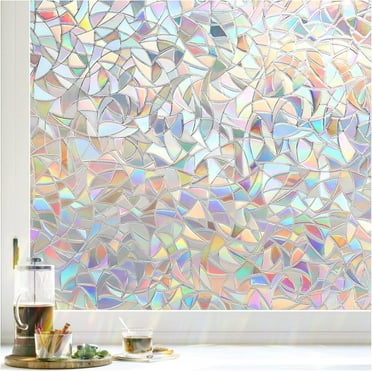 rabbitgoo Window Privacy Film, Rainbow Window Clings, 3D Decorative Window Vinyl, Stained Glass Window Decals, Static Cling Window Sticker Non-Adhesive for Home, 17 x 77 inches