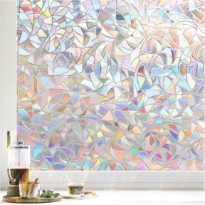 rabbitgoo Window Privacy Film, Rainbow Window Clings, 3D Decorative Window Vinyl, Stained Glass Window Decals, Static Cling Window Sticker Non-Adhesive for Home, 17.5 x 78.5 inches