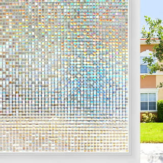 Window Privacy Film, Decorative Window Film, Stained Glass Window Stickers, Rainbow Cling Holographic, Window Covering Prism Film,No Glue Frosted Half