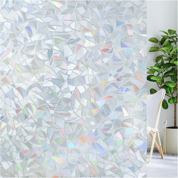 rabbitgoo Window Privacy Film, Static Cling Rainbow Film Decorative Window Tinting Film for Home, Grayish Silver, 23 x 117 inches