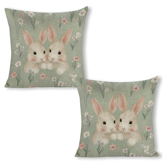 rabbits flowers pastelLinen toss pillowcase decoration pillowcase gifting preferred 18x18 inch cushion cover 2 sets sofa pillowcase sofa bedroom living room car