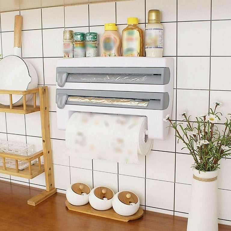 rack and pinion bellow small under sink organizer Bedroom Multi Functional Wrap Cutter Wall Mounted Kitchen Paper Towel Rack Sliding Foil Partition Box Storage Walmart