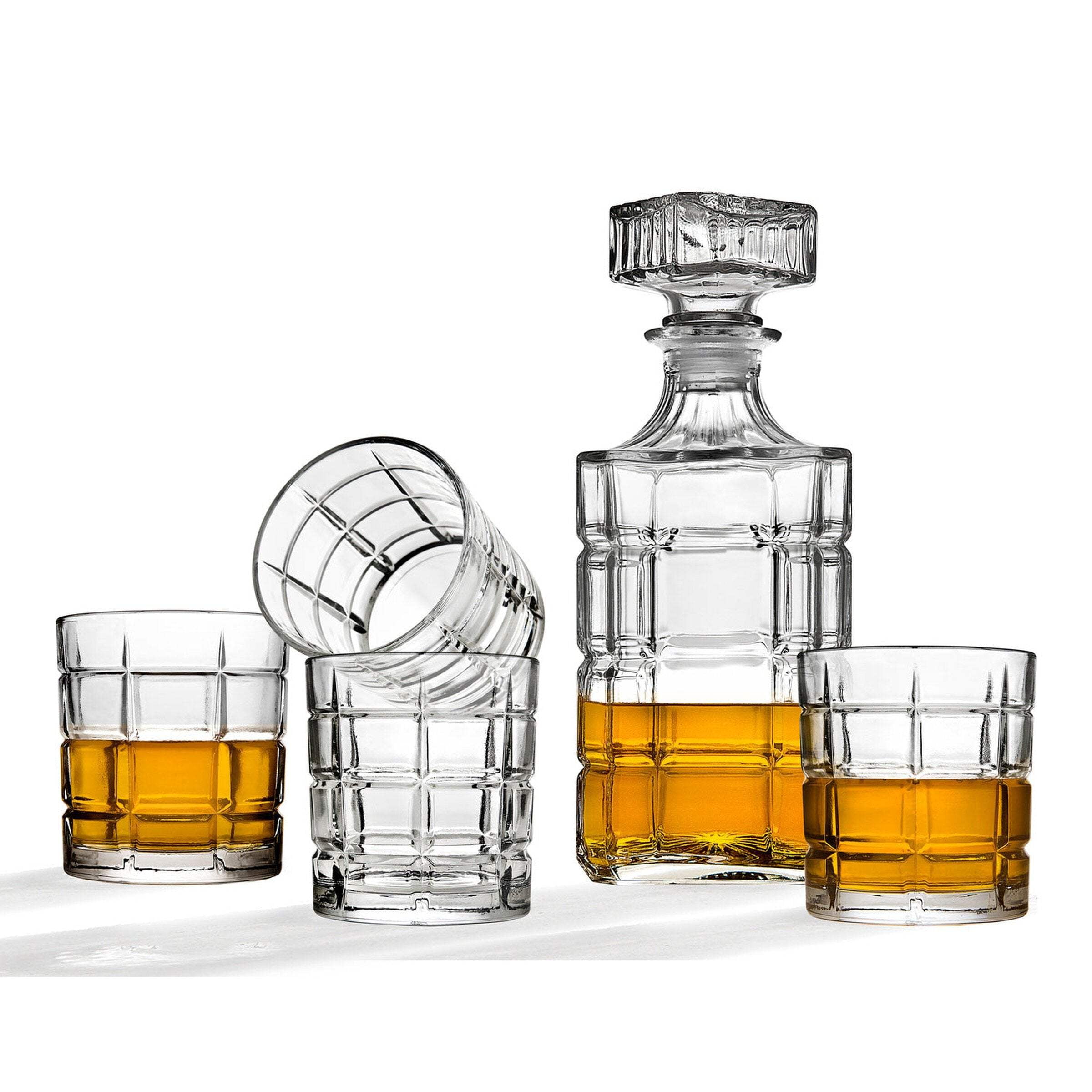 Clear Crystal Cut 5-Piece Whiskey Decanter Set