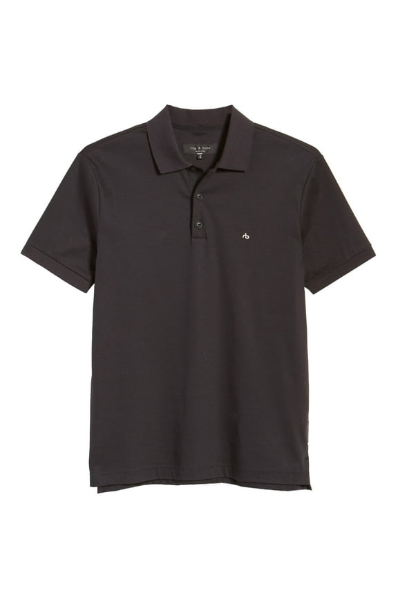 Men's Solid Black Cotton Interlock Short Sleeve Polo T-Shirt, S