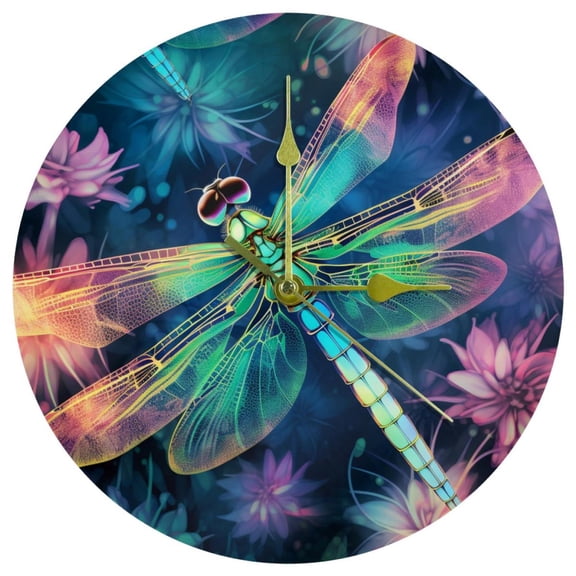 ragonfly Round Acrylic 9.8 Inches Silent Non Ticking Battery Powered Wall Clocks for Kitchen Bedroom Living Room Office, etc.