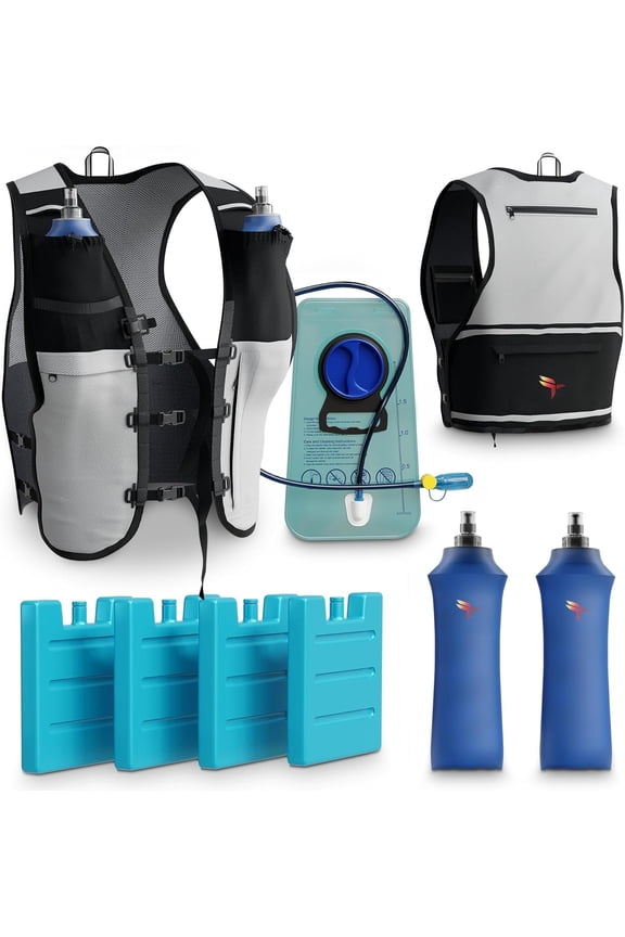 rail Running Hydration Vest Men - Breathable Trail Running Hydration Vest w/ 2 Water Bottles, Bladder Pouch, Ice Pack for Runners - Reflective Marathon Gear Jogging Backpack for Hiking