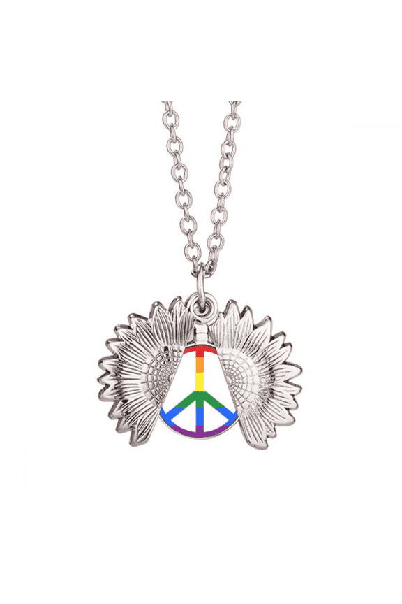 rainbow anti war lgbt sunflower necklace pendant locket jewelry