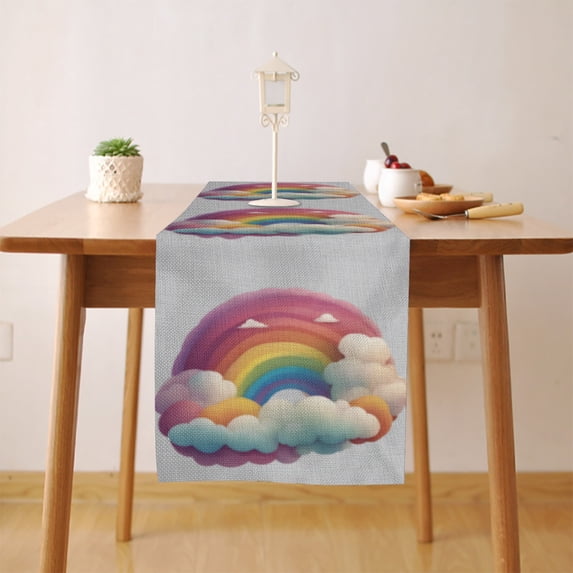rainbow cloud Table Runner, Seasonal Fall Winter Kitchen Dining Table Decoration for Home Party Decor 13 x 108 Inch