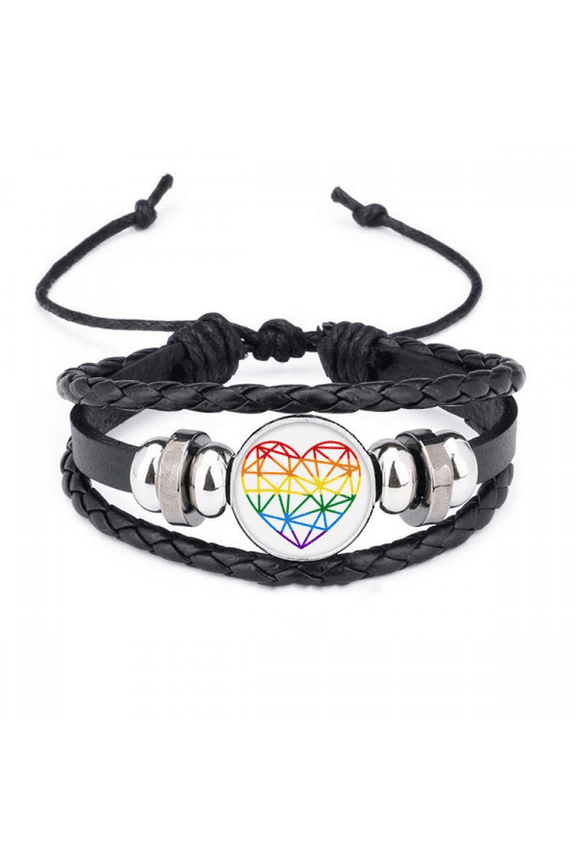 rainbow modelling heart lgbt bracelet braided leather woven wristband