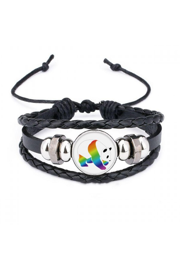 rainbow panda mass animals bracelet braided leather woven wristband