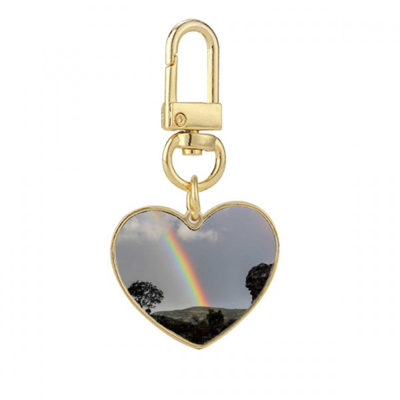 rainbow ry science nature scenery gold heart keychain metal keyring holder