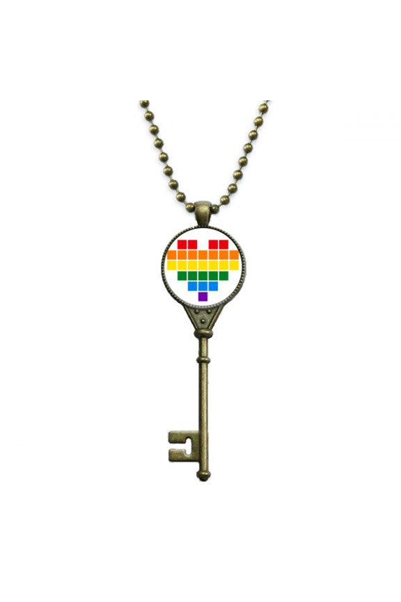 rainbow small box heart lgbt key necklace pendant tray embellished chain
