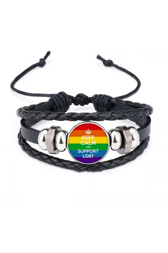 rainbow transgender bisexuals flag lgbt bracelet braided leather woven wristband