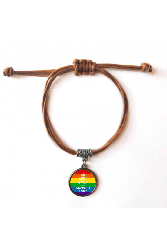 rainbow transgender bisexuals flag lgbt bracelet leather hide wristband brown jewelry