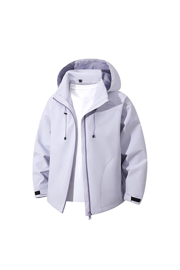 Rainjacket Men Plus Size Waterproof Zip Up Windbreaker Stand Collar Snowboarding Mountain Snow Hooded Coats Jacket For Men Purple Xxl