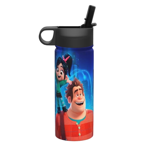 ralph breaks the internet Kids Insulated Water Bottle With Straw - 18 Oz Stainless Steel Double Wall Vacuum Cup, Leakproof, Bpa Free, Suitable For Boys And Girls