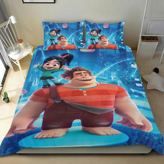ralph breaks the internet Themed Bed Sheet Set Three Piece Set 53x79 In ches Comfortable And Skin Friendly Unique Design Creating A Star Studded Night Home Decor Gifts For Family Friends fans