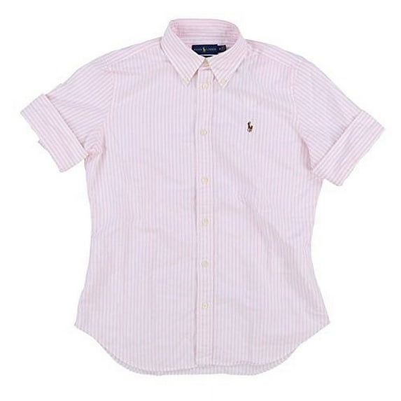ralph lauren womens short sleeve oxford shirt (medium, pink/white)